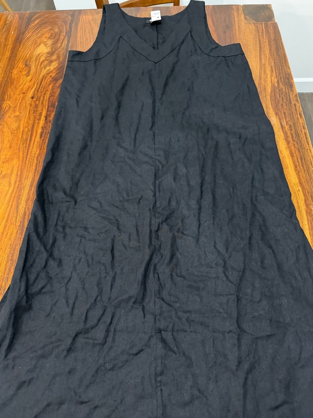 NWOT DKNY Black Linen Sleeveless V-Neck Maxi Dress XL| Side Slits | Quiet Luxury